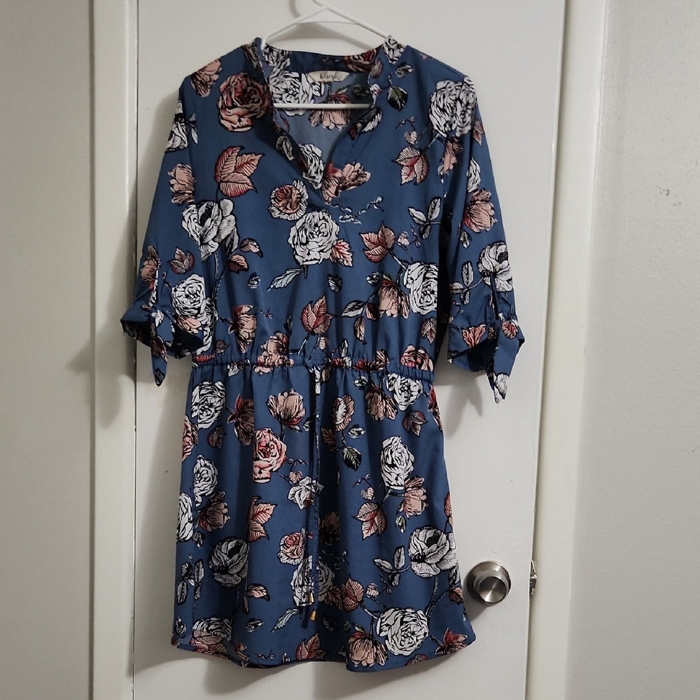 Floral Blue Dress with Pink and White Accents